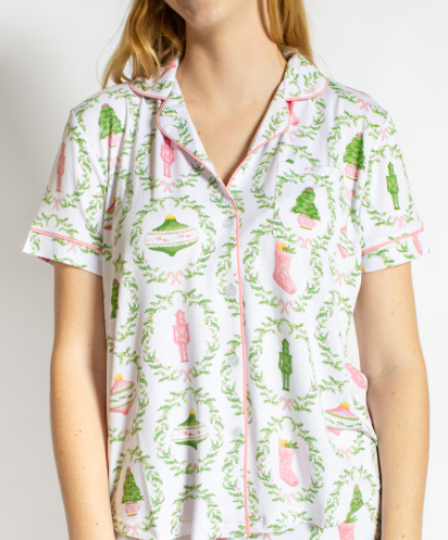 The Royal Standard Nutcracker Trellis Button Up S/S Sleep Shirt