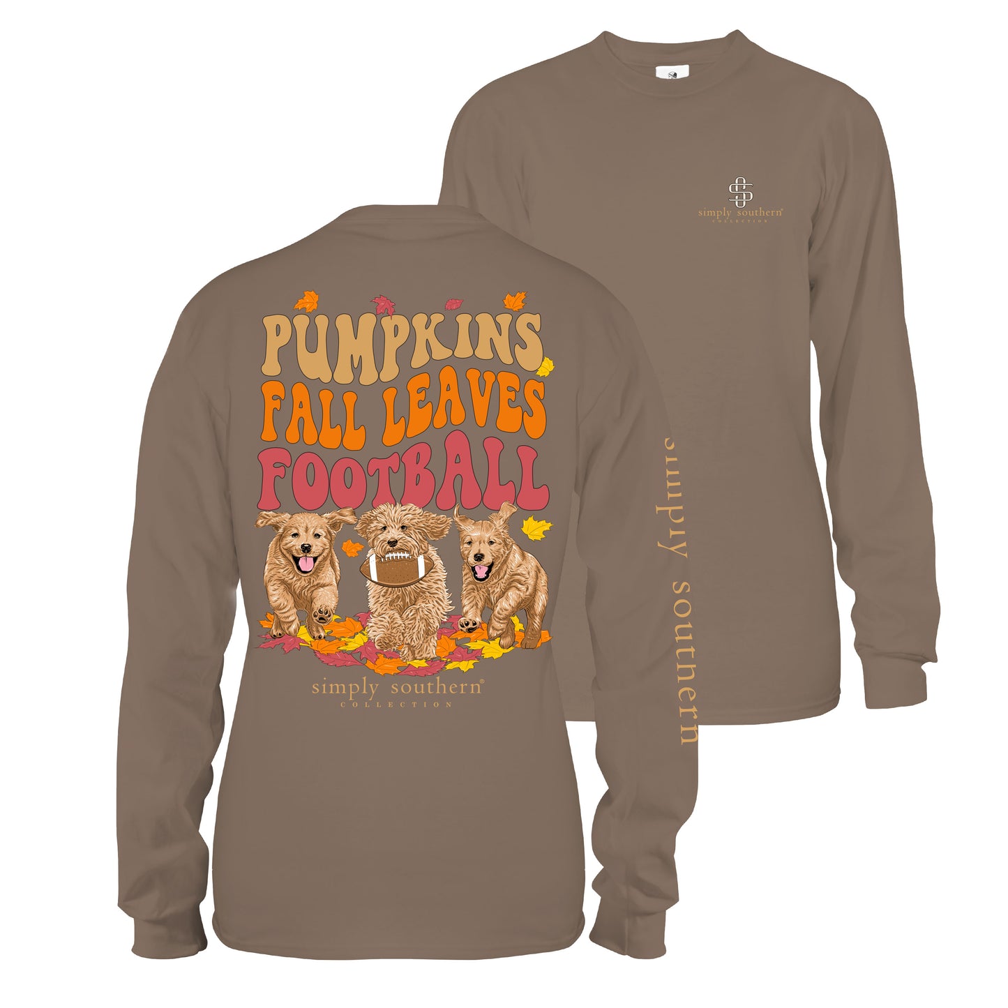 Simply Southern Pumpkins Fall Leaves Football L/S Army