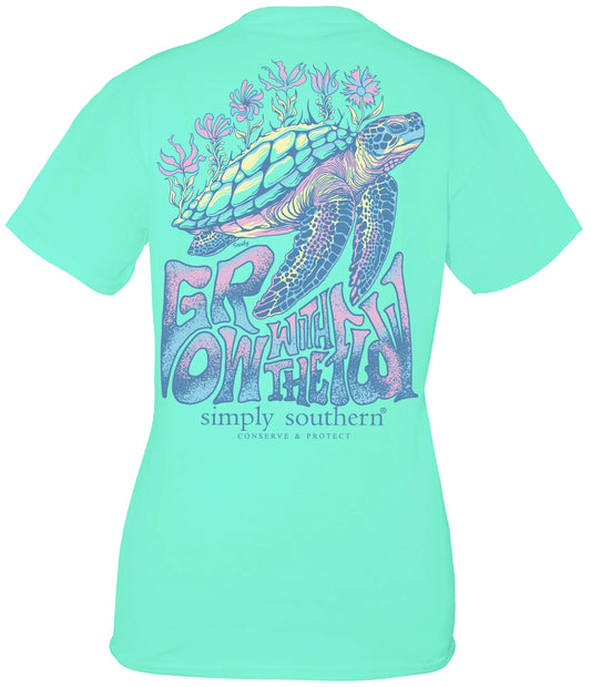 Ladies Simply Southern Turtle Tracker Flow S/S Sea