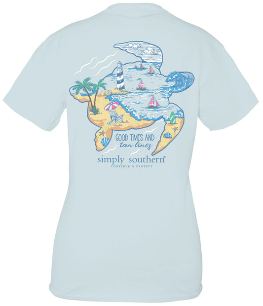 Ladies Simply Southern Turtle Tracker Lighthouse S/S Spout Blue