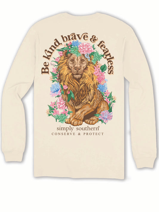 Ladies Simply Southern Lion Be Kind, Brave & Fearless L/S (Whisper)