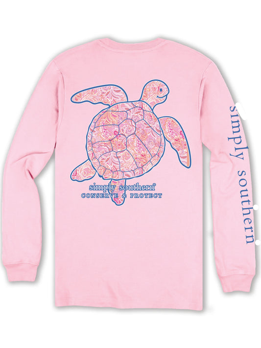 Ladies Simply Southern Turtle Paisley L/S (Lt. Pink)