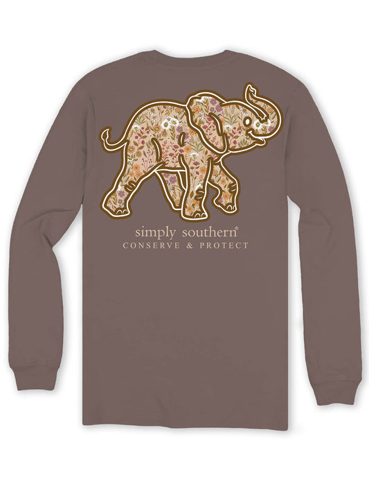 Ladies Simply Southern Elephant Wildflower L/S (Mocha)