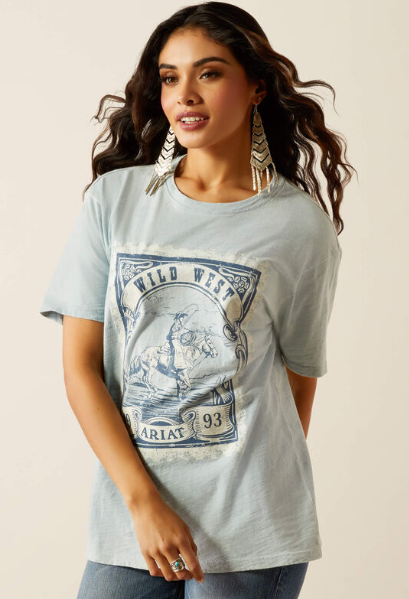 Women's Ariat Wild West Stamp T-Shirt (Bleached Blue)