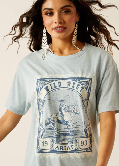 Women's Ariat Wild West Stamp T-Shirt (Bleached Blue)