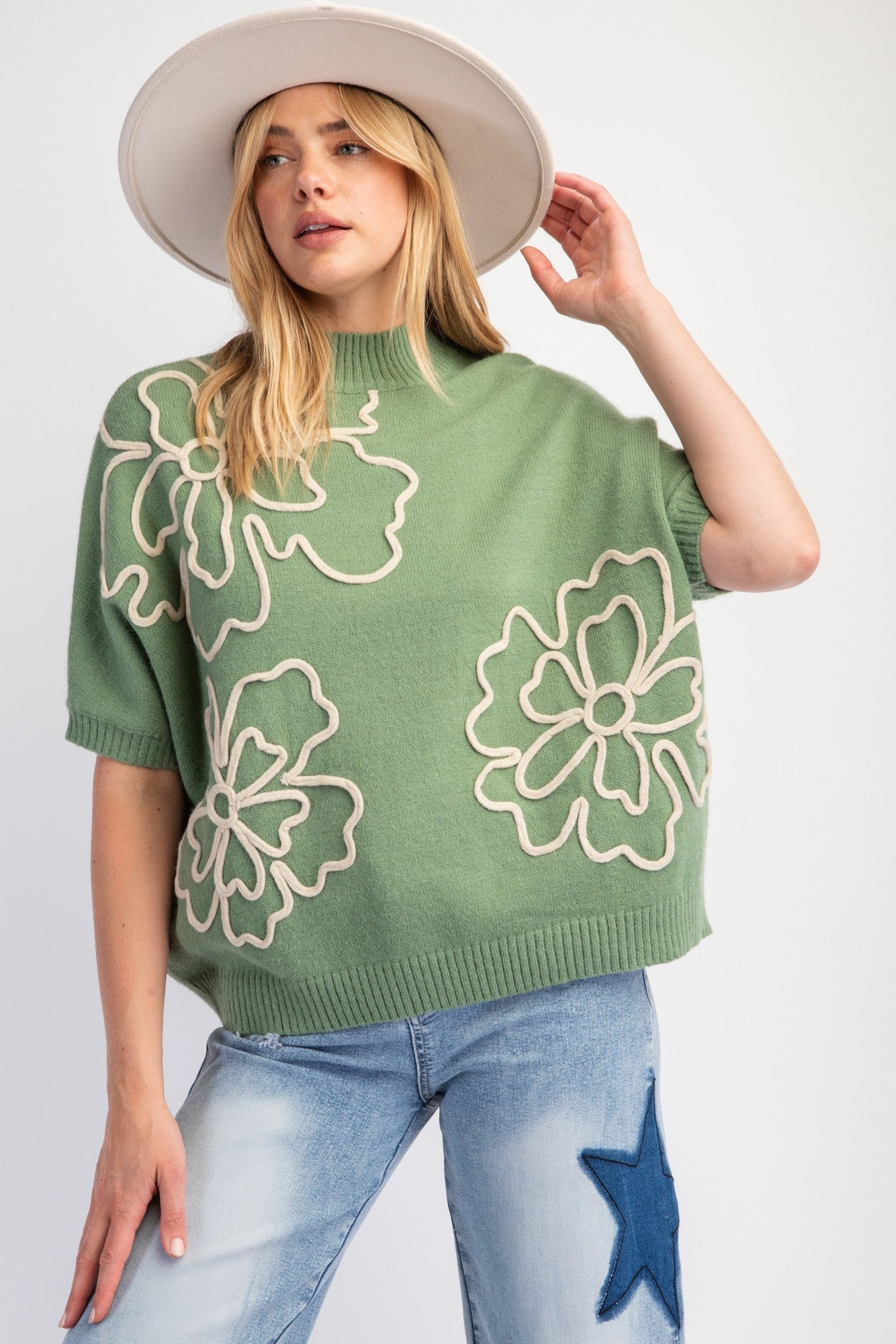 Flower Pattern Sweater Top (Sage)