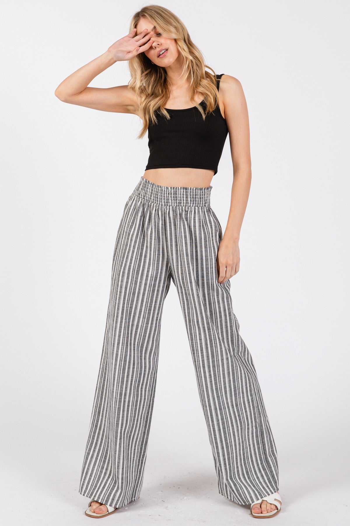 Smocked Waistband Wide Leg Pant