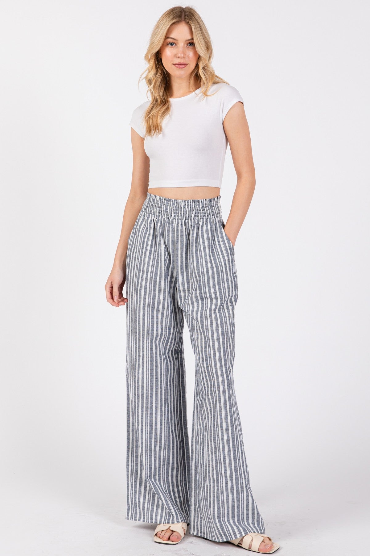 Smocked Waistband Wide Leg Pant