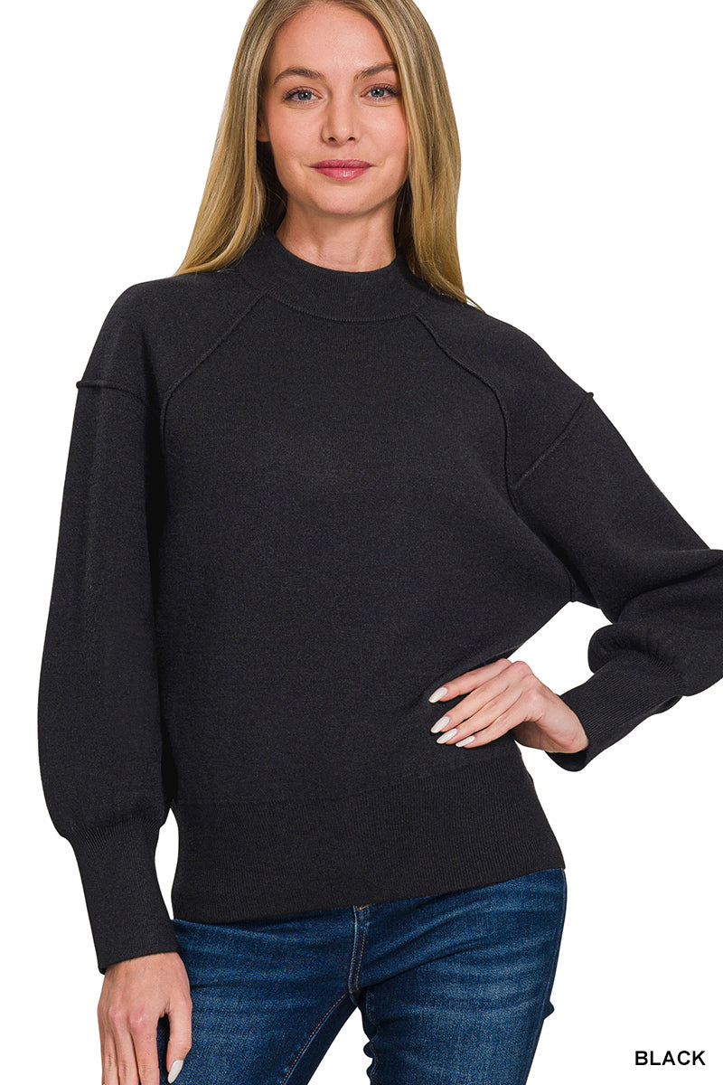 Ladies Mock Neck Exposed Seam Sweater