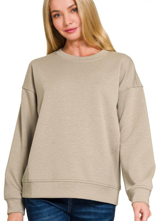 Women's Zenana Scuba Round Neck Sweatshirt (Ash Mocha)