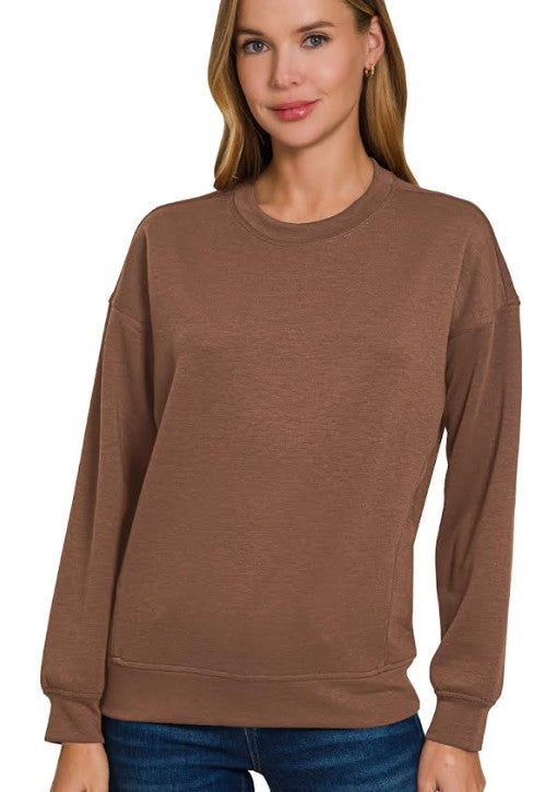 Women's Zenana Scuba Round Neck Sweatshirt (Brown)