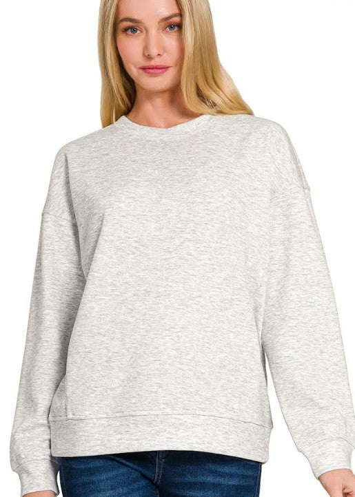Women's Zenana Scuba Round Neck Sweatshirt (Heather Grey)