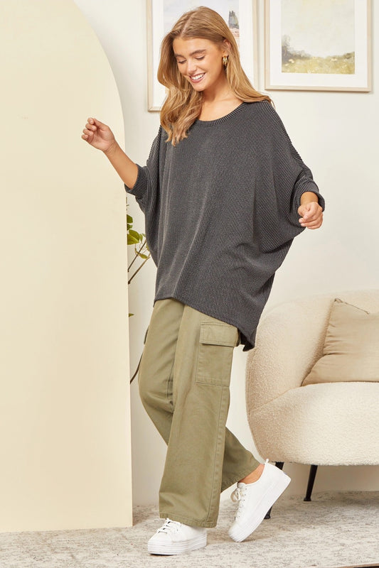 Plus Ladies Curly Rib Poncho Top