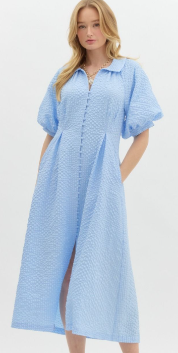 Midi Textured S/S Dress (Blue)