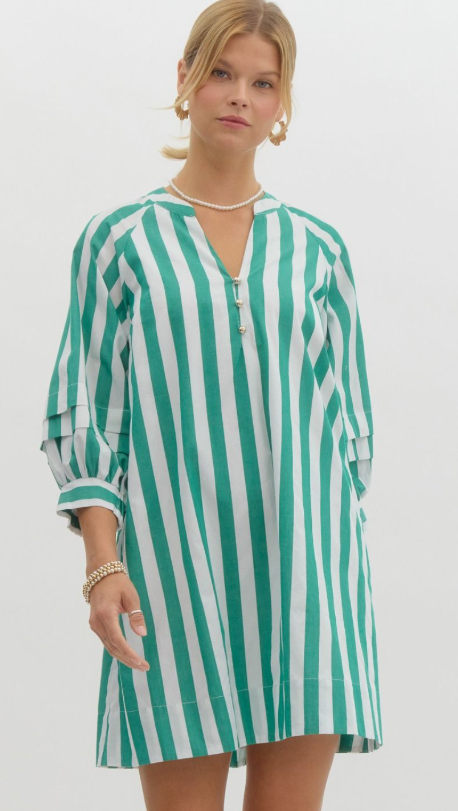 Stripe V-Neck S/S Dress