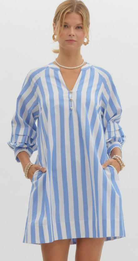 Stripe V-Neck S/S Dress