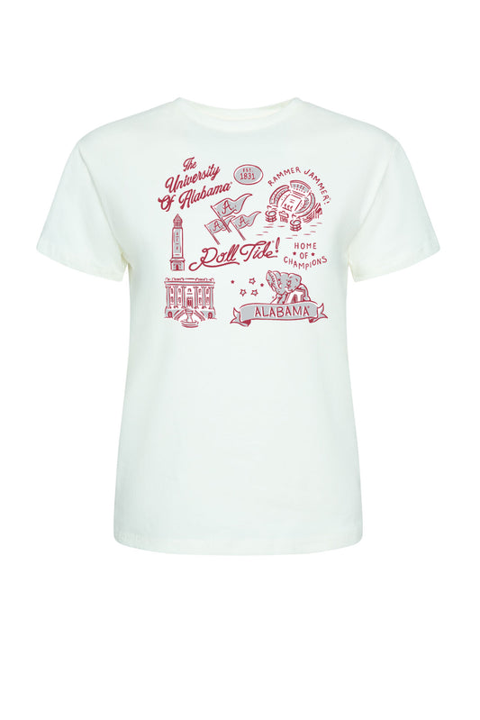 Hype & Vice Alabama Classic Vintage Icon Logo S/S Tee (White_