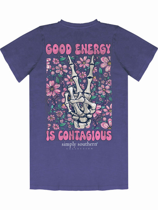 Ladies Simply Southern Good Energy Is Contagious S/S Tee (Washed Navy)