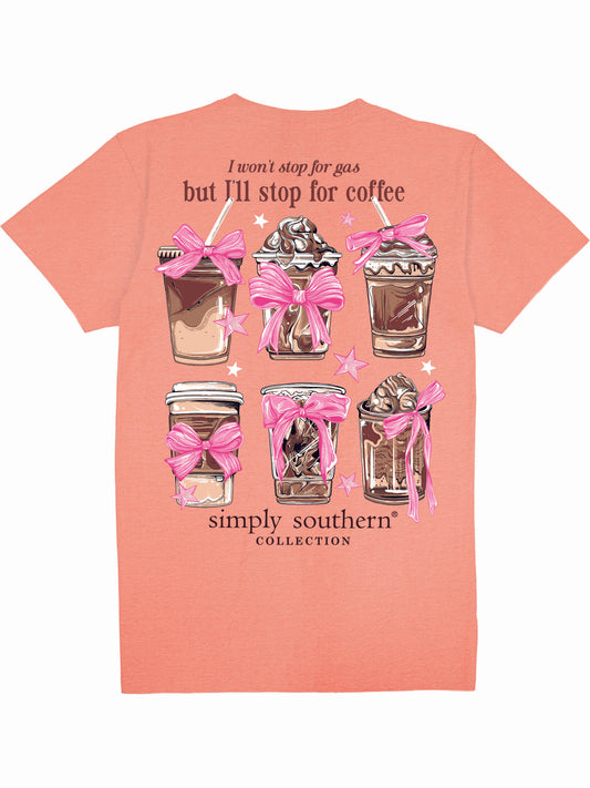Ladies' Simply Southern Stop For Coffee S/S (Peach)