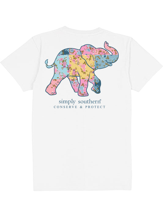 Ladies' Simply Southern Elephant Tracker Patch S/S (White)