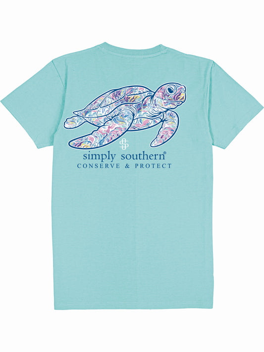 Ladies' Simply Southern Turtle Tracker Reef S/S (Aqua)