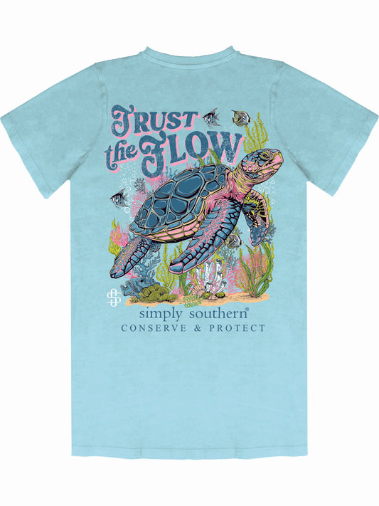 Ladies' Simply Southern Tracker Turtle Trust S/S (Washed Aqua)