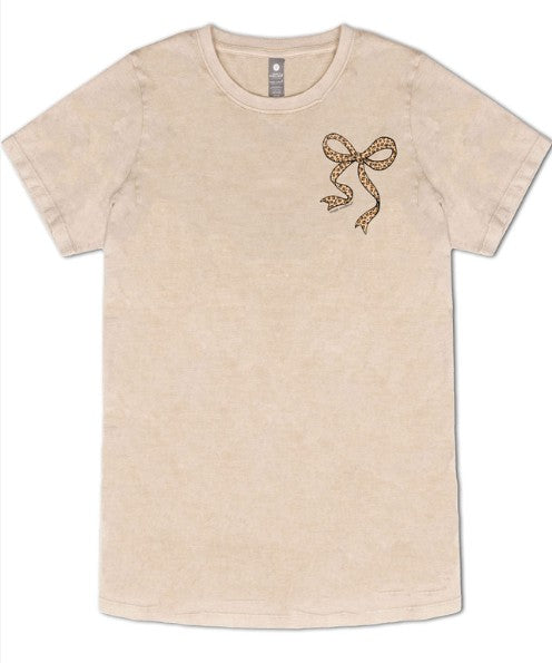 Ladies' Simply Southern Leopard Bow S/S (Washed Ecru)