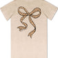 Ladies' Simply Southern Leopard Bow S/S (Washed Ecru)