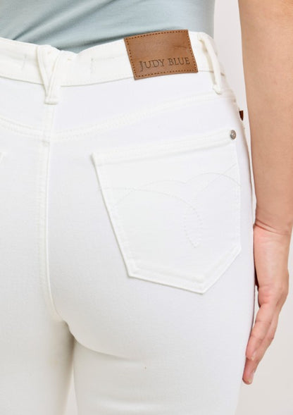 Ladies' Judy Blue HW Tummy Control Ankle Straight Denim Jean (White)