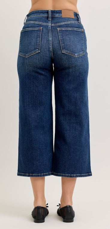 Ladies' Judy Blue HW Ankle Wide Stretch Denim Jeans (Dark Wash)
