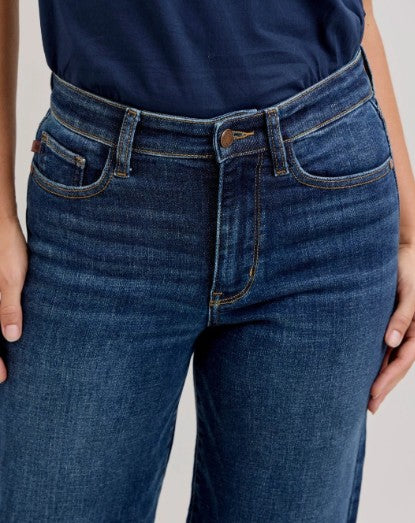 Ladies' Judy Blue HW Ankle Wide Stretch Denim Jeans (Dark Wash)