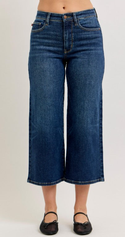 Ladies' Judy Blue HW Ankle Wide Stretch Denim Jeans (Dark Wash)