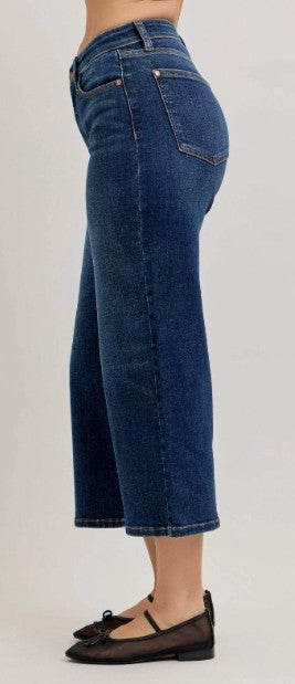 Ladies' Judy Blue HW Ankle Wide Stretch Denim Jeans (Dark Wash)