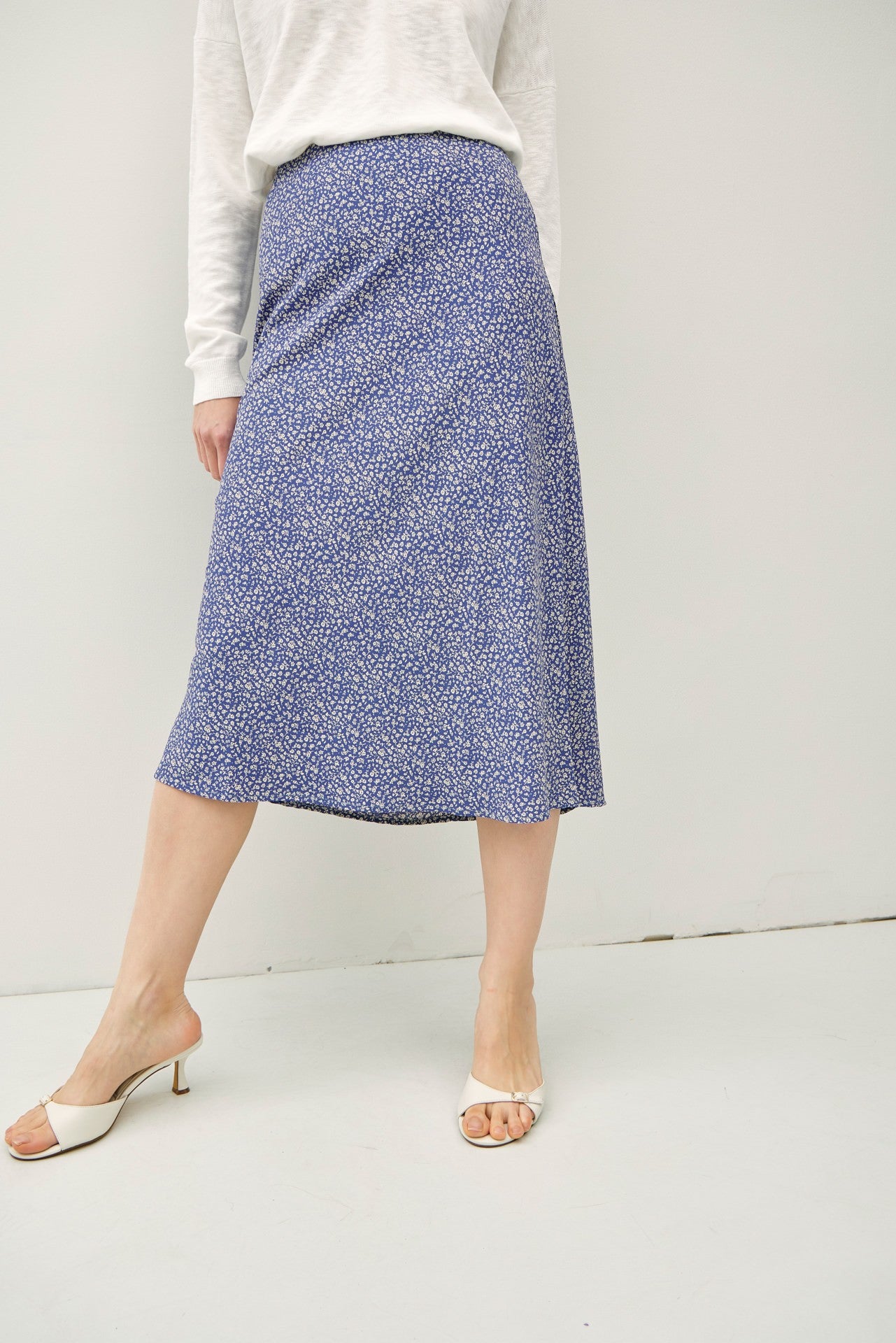 Women's Be Cool June Midi Skirt Print W/Elastic (Dusty Blue)