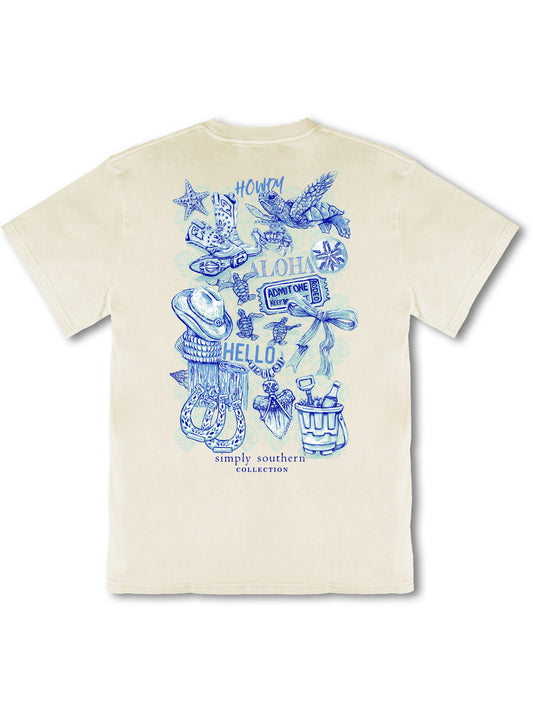 Ladies' Simply Southern Mineral Wash Howdy Collage SS (Bone)