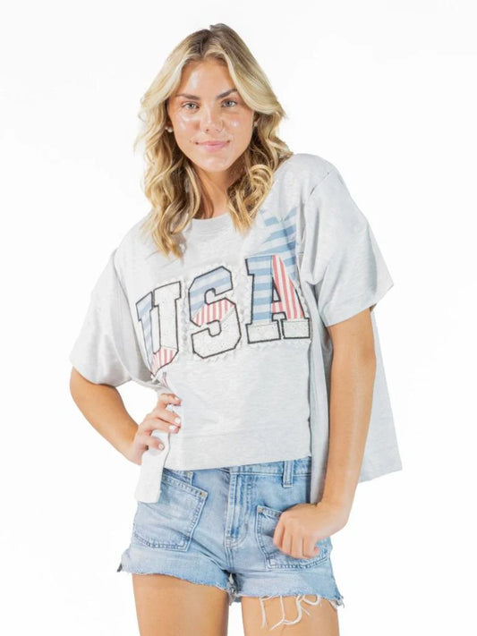 Ladies' Simply Southern USA Patch Applique S/S (Star Grey)
