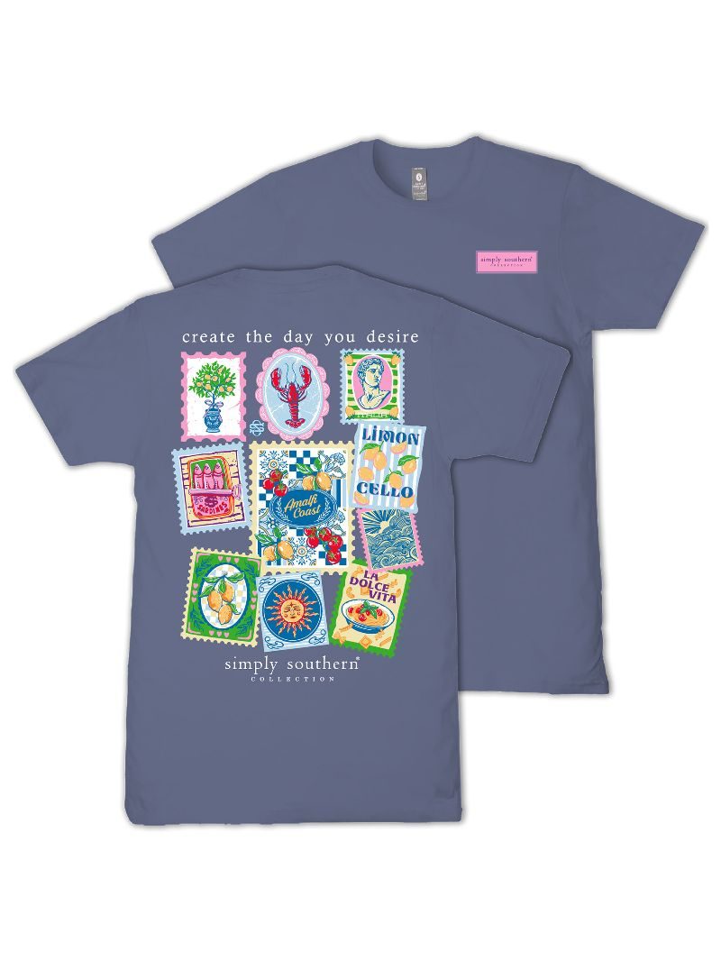 Ladies' Simply Southern Stamps Collage SS (Denim)