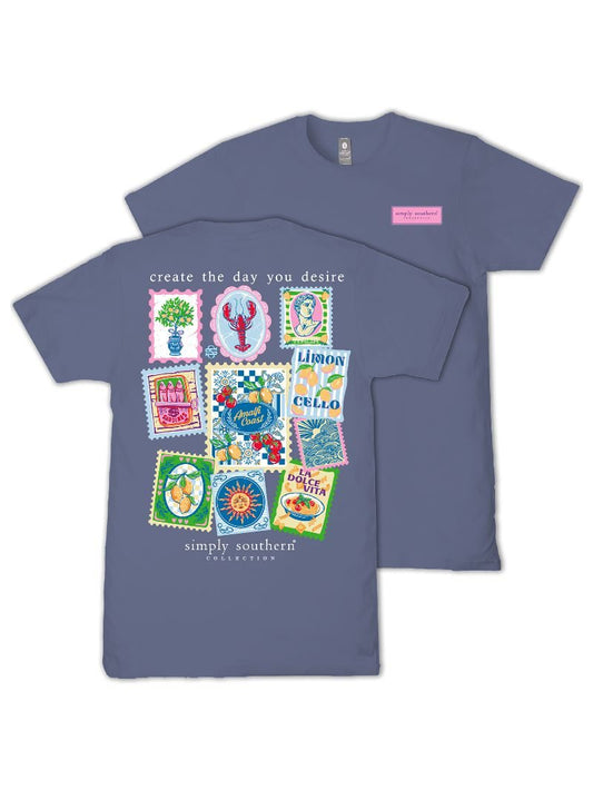 Ladies' Simply Southern Stamps Collage SS (Denim)