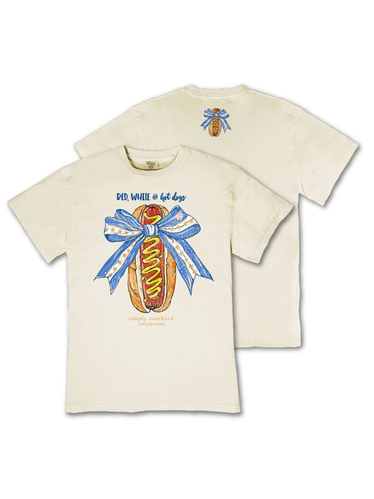 Ladies' Simply Southern Mineral Wash Hot Dog America S/S (Bone)