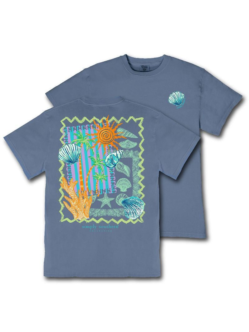 Ladies' Simply Southern Mineral Wash Reef Collage SS (Overcast)
