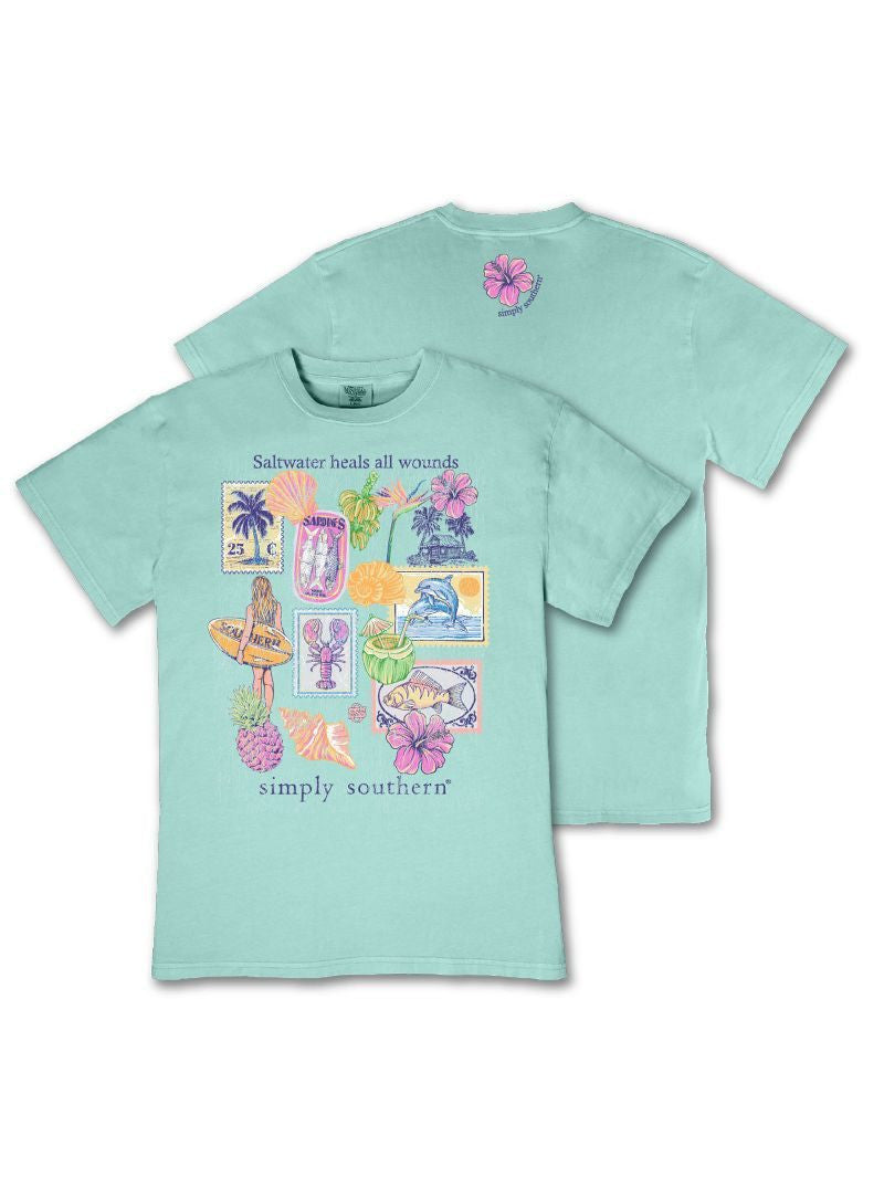 Ladies' Simply Southern Mineral Wash Beach Collage SS (Tide)