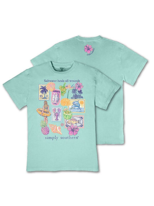 Ladies' Simply Southern Mineral Wash Beach Collage SS (Tide)