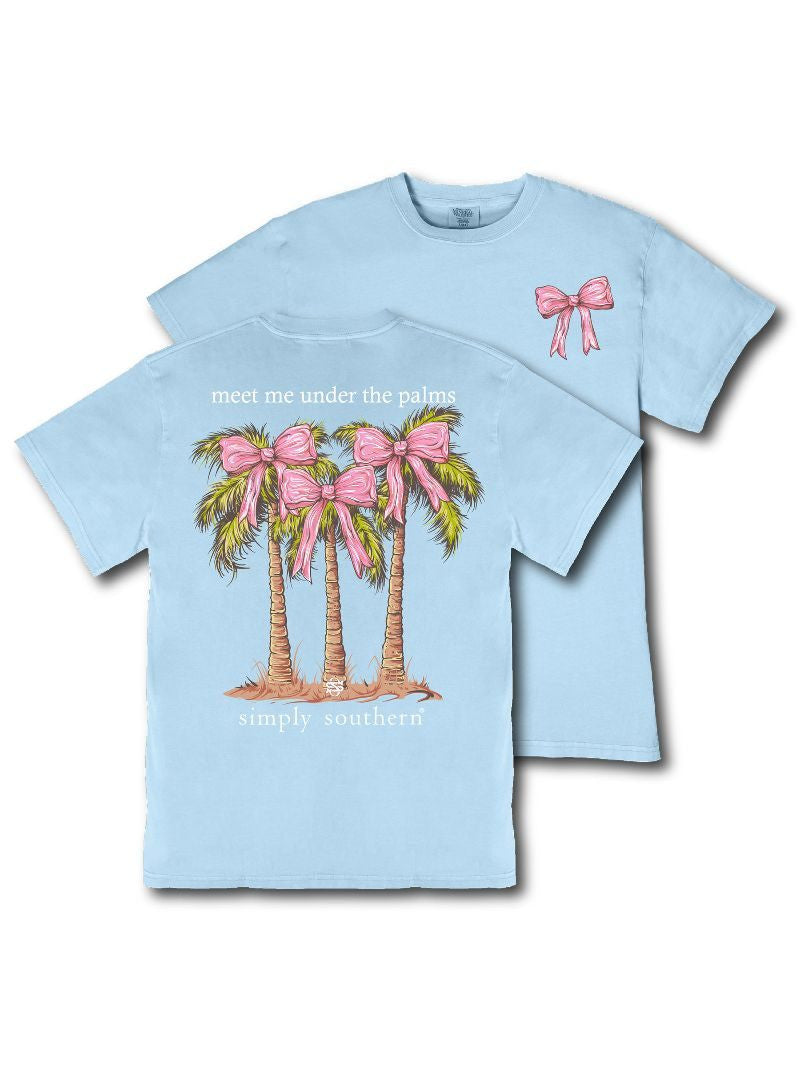 Ladies' Simply Southern Mineral Wash Palm Trees W/Bows S/S (Glacier)