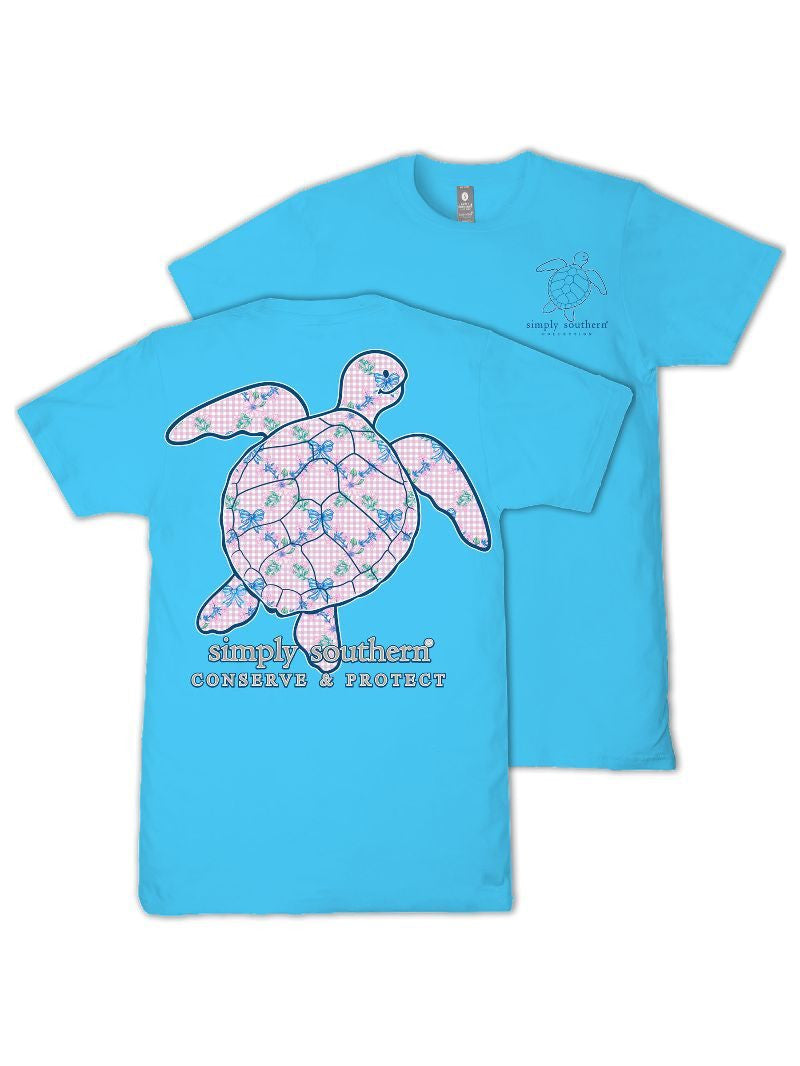 Ladies' Simply Southern Track Turtle Bow SS (Lagoon)