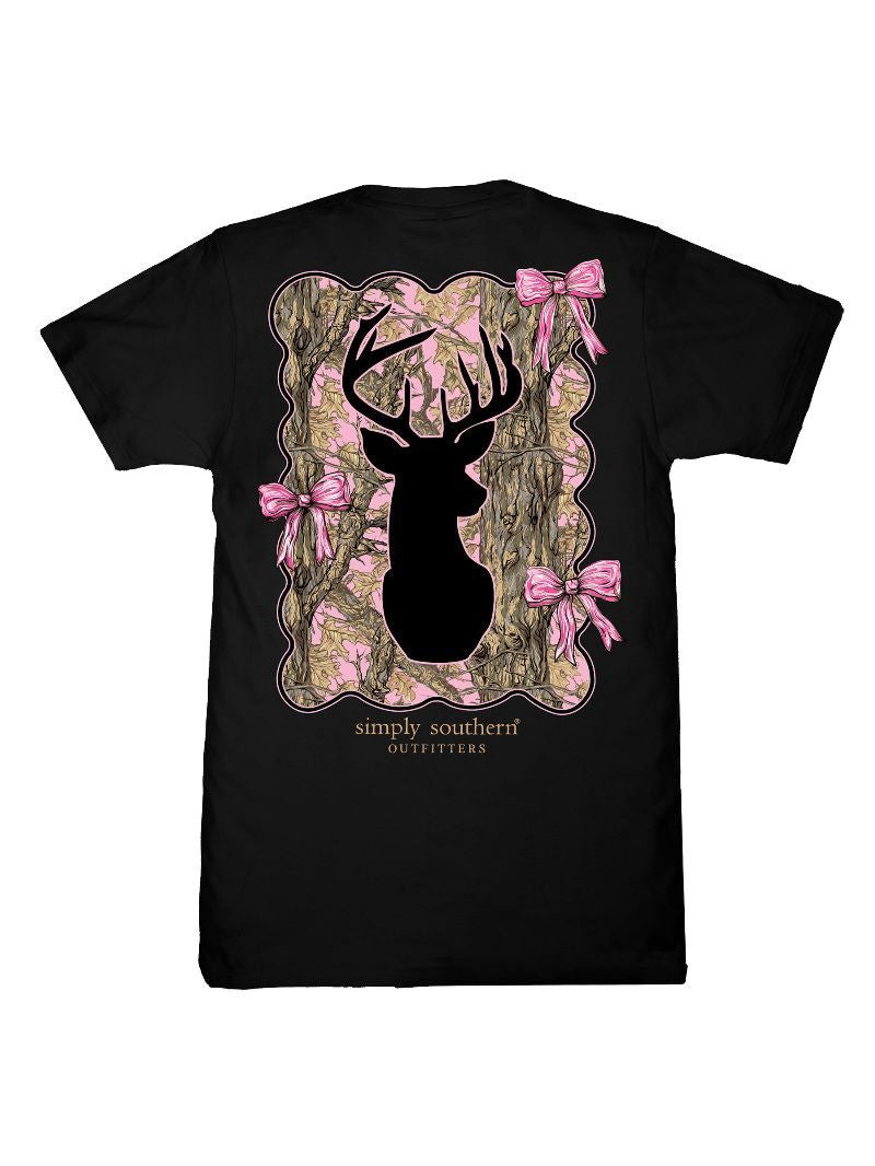 Ladies' Simply Southern Camo Deer Silhouetted Bows SS (Black)