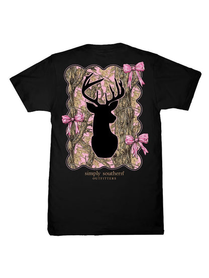 Ladies' Simply Southern Camo Deer Silhouetted Bows SS (Black)
