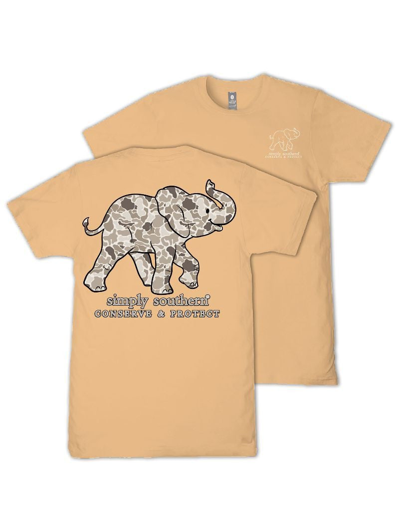 Ladies' Simply Southern Tracker Camo Elephant SS (Bisque)