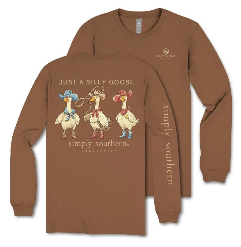 Ladies' Simply Southern 'Just A Silly Goose' LS (Chestnut)