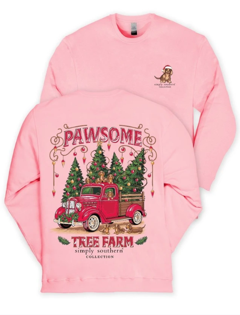 Simply Southern 'Pawsome Tree Farm' Sweatshirt (Pink)