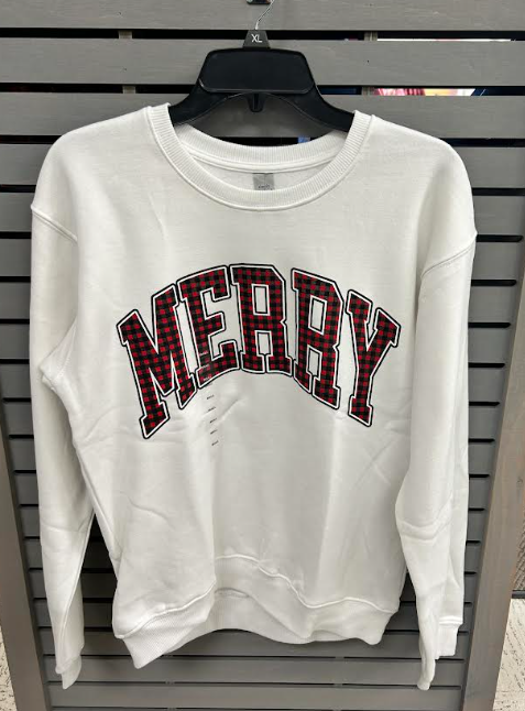 Simply Southern Merry Plaid Sweatshirt (White)